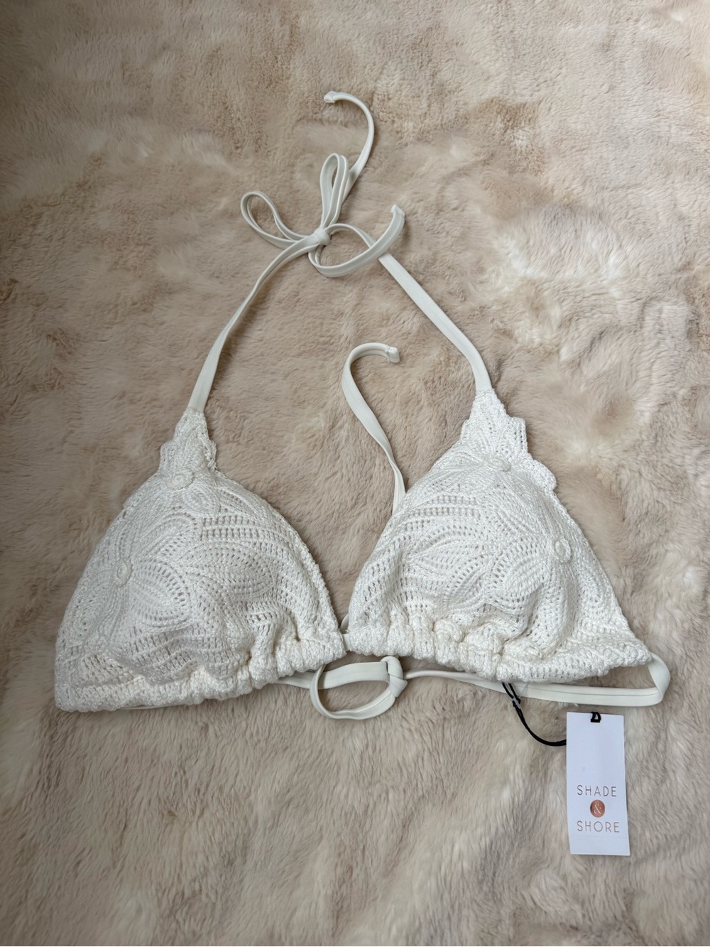 Shade & Shore Ivory Crochet Triangle Bikini Top